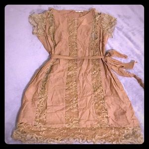 Gold Silk and Cotton dress with lace